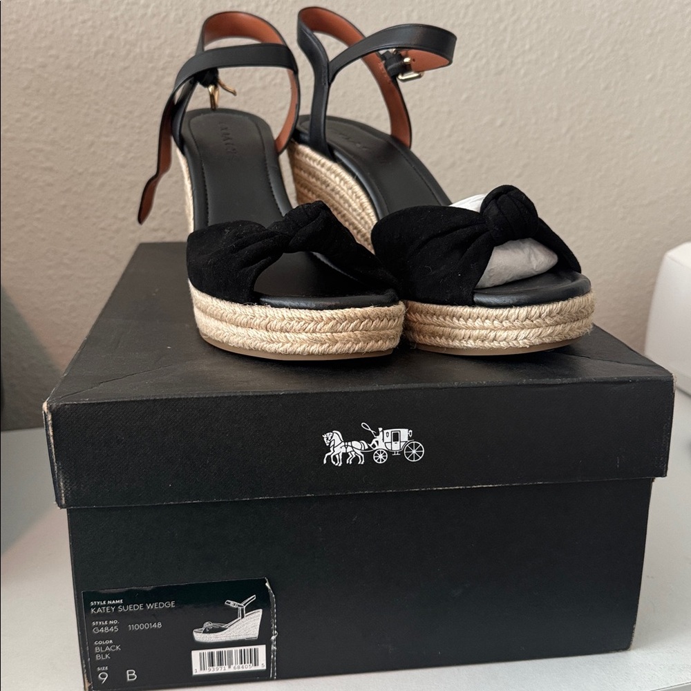Coach Black Espadrille Wedge Sandals